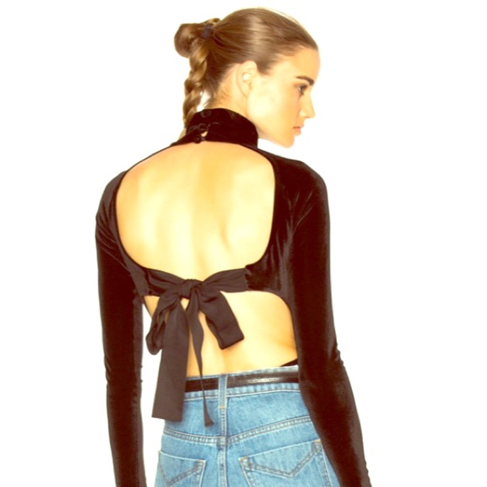 NWT black velvet bodysuit thong by Alix NYC